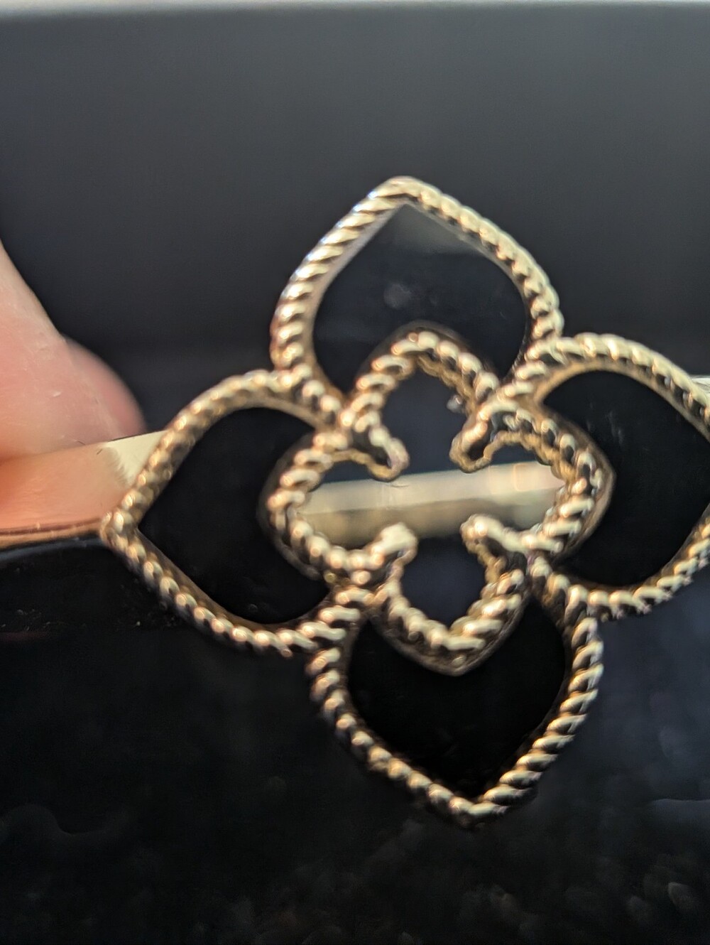 Silver Bangle Bracelet with Black Enamel Clover Motif - Picture 8 of 8